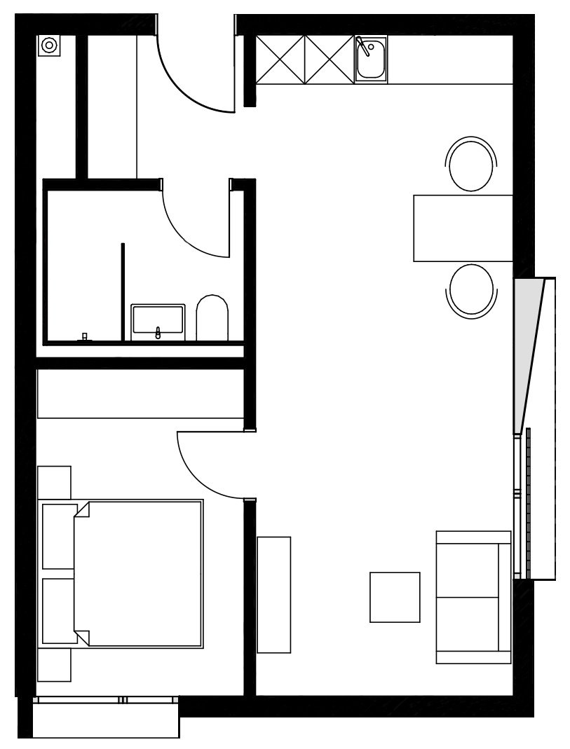 Grundriss 2-Zimmer-Appartment