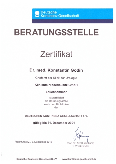 Zertifikat Beratungsstelle Deutsche Kontinenz Gesellschaft e.V.