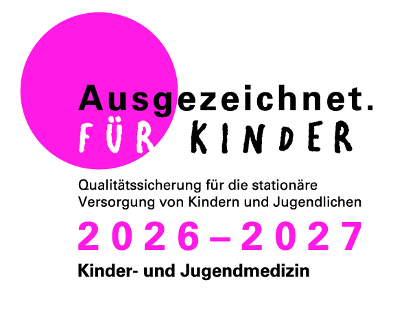 Logo "Ausgezeichnet für Kinder 2026 - 2027" Qualitätssicherung für die stationäre Versorgung von Kindern und Jugendlichen
