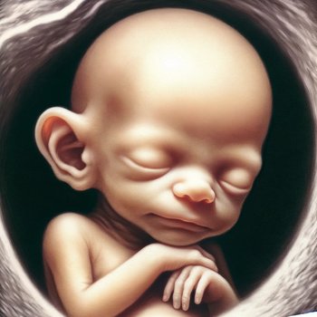 Baby in Fruchtblase mit großen Ohren