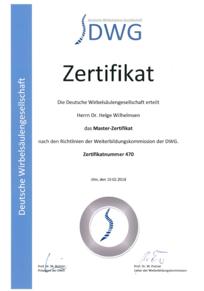 Zertifikat Dr. med. Helge Wilhelmsen