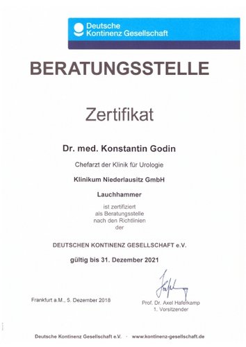 Zertifikat Beratungsstelle Deutsche Kontinenz Gesellschaft e.V.