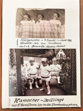 Der Rahmen mit Kinderfotos der Drillinge wurde dem Krankenhaus in den 1960er Jahren als Dank überreicht und befindet sich jetzt wieder in Händen der Familie.