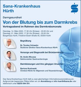 Veranstaltungsankündigung Infoabende Darmkrebs 2023