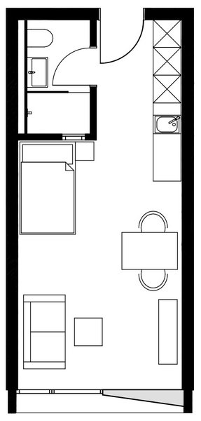 Grundriss 1-Zimmer-Appartment