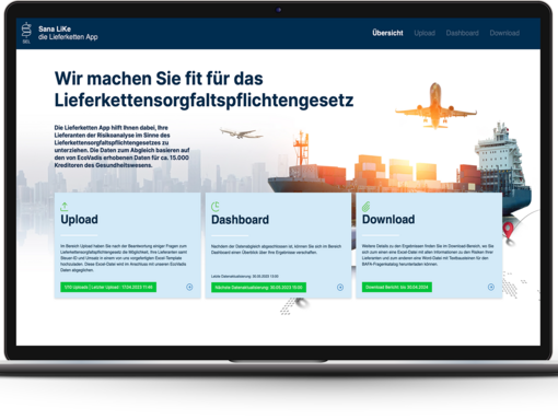 Foto eines Laptops, auf dem die Benutzeroberfläche der Sana LiKe App zu sehen ist.