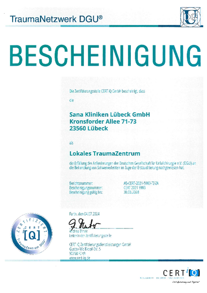 Wir haben ein zertifiziertes Trauma Zentrum.