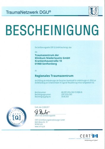 Bescheinigung Regionales Traumazentrum