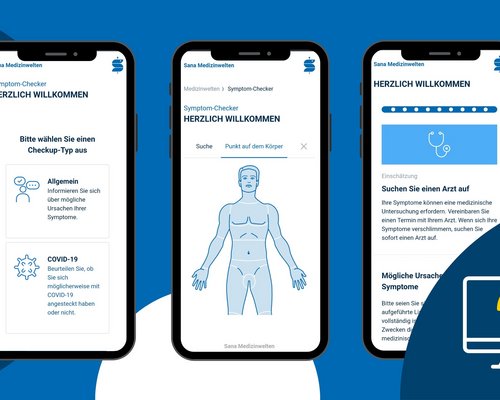 Screenshots des Symptom-Checkers auf der Sana Webseite