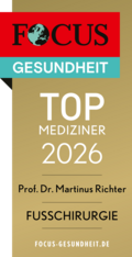 Persönliches FOCUS-Siegel 2026 für Prof. Richter im Bereich Fußchirurgie