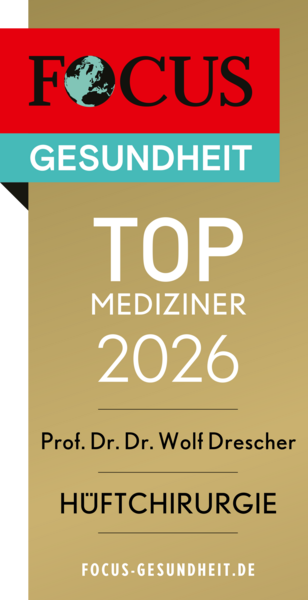 Persönliches FOCUS-Siegel 2026 für Prof. Drescher im Bereich Hüftendoprothetik