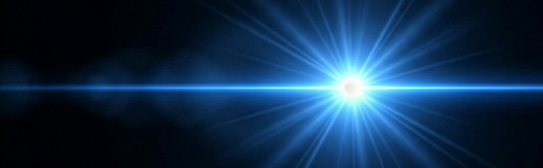 Blauer Laserstrahl mit Sternencorona im Mittelpunkt auf schwarzen Hintergrund - Laserzentrum SKH